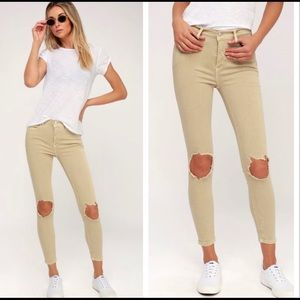 Free People Khaki Distressed Skinny Jeans